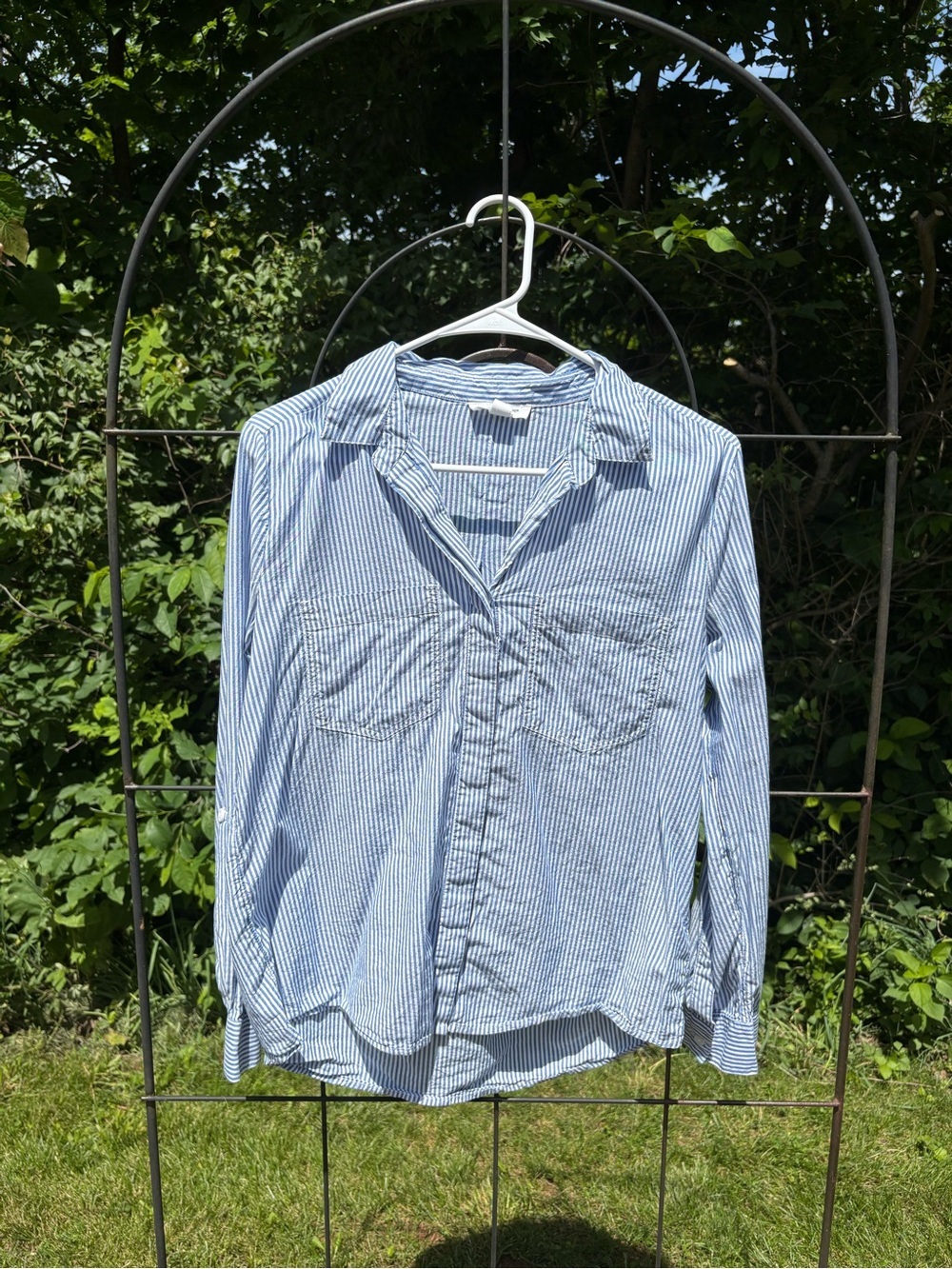 beachlunchlounge Light Blue White Striped Shirt Small Oversized Button Down